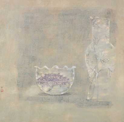 雷苗 2004年作 紫花绣球 镜心